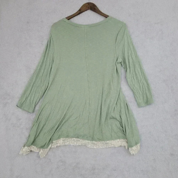 Logo Lori Goldstein Womens Green Tunic Top Lace Hem Medium Rayon/Spandex 7CT - Picture 2 of 7